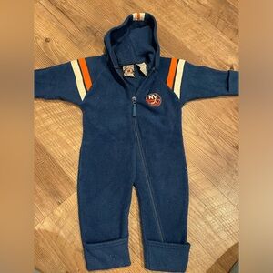 Islanders 1 piece hooded fleece bottom closure to make footy or cuff w/shoes